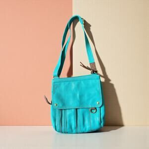 Fossil Morgan Shoulder Crossbody Bag Womens Blue Leather Traveler Boho Casual